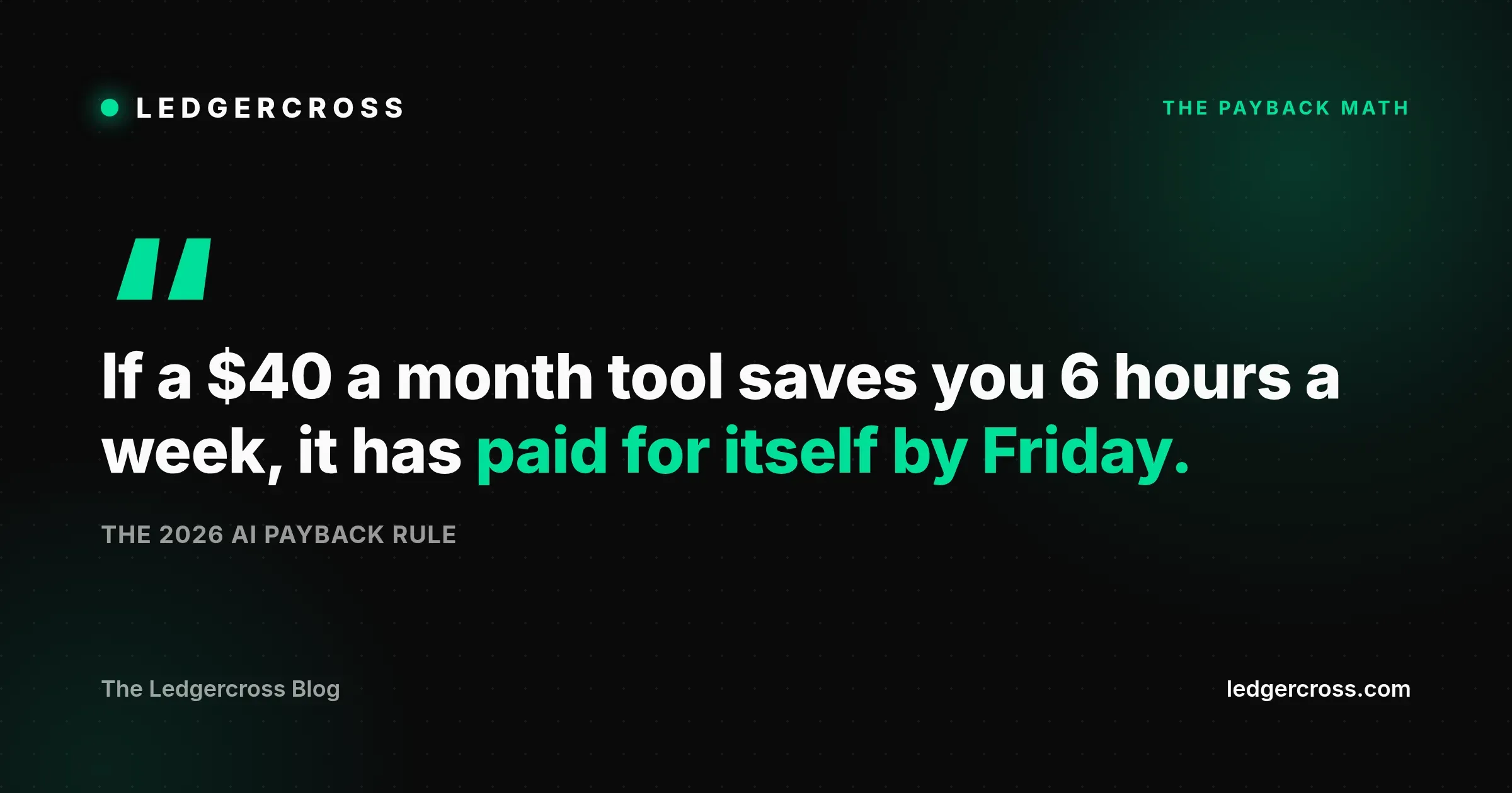 Pull quote graphic: if a 40 dollar a month tool saves you 6 hours a week, it has paid for itself by Friday